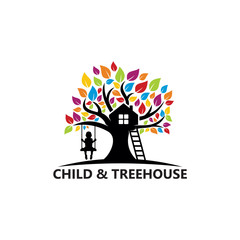 Child and Tree House Logo Template Design