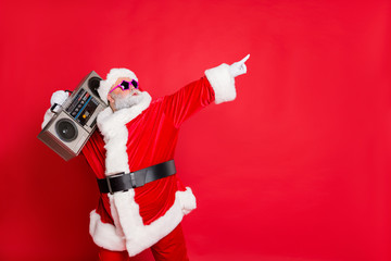 Photo of extremely ecstatic rejoice overjoyed in good mood dancing father grandfather pointing...