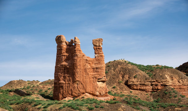 China landscape. Beautiful rock formations at Binggou Danxia scenic area, close to Zhangye Danxia geological park. Gansu province, China. 