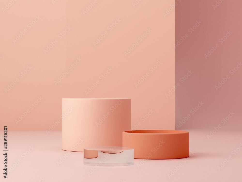 Poster abstract minimal scene with geometrical forms. cylinder podiums in cream colors. abstract background