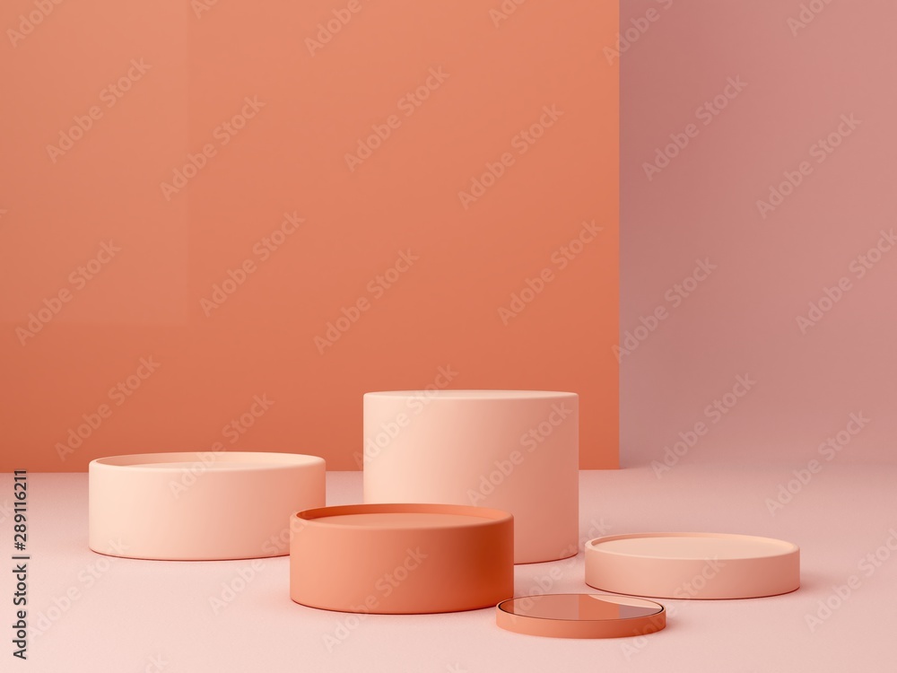 Poster abstract minimal scene with geometrical forms. cylinder podiums in cream colors. abstract background