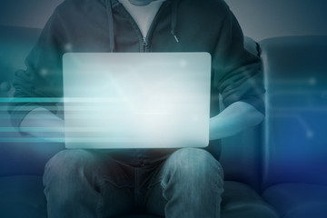 Man using hi-speed internet with computer laptop