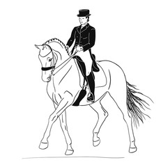 Dressage rider on a horse in a tailcoat and a tall hat