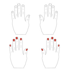 Contour of women's hands with manicure. Fingernails painted red varnish. Vector illustration.