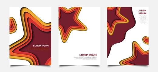 3d star paper cut style cover design set, advertising, branding, presentation design template