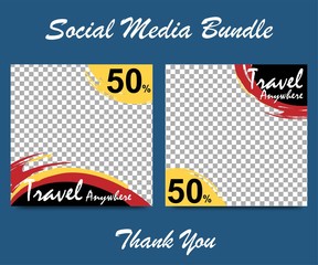 Social media template for travel business, posts and stories. Editable template for digital marketing, web banner and mobile apps.