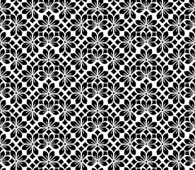 Flower geometric pattern. Seamless vector background. White and black ornament