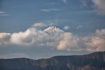 Mount Fuji summit in the clouds. Hakone area of Kanagawa Prefecture in Honshu. Japan