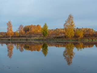 Morning on the river early morning reeds mist fog and water surface on the river