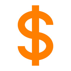 Dollar currency sign symbol - orange simple, isolated - vector