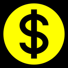 Dollar currency sign symbol - yellow simple inside of circle, isolated - vector