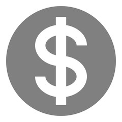 Obraz premium Dollar currency sign symbol - medium gray-silver-metal simple inside of circle, isolated - vector