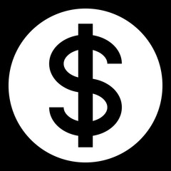 Dollar currency sign symbol - white simple inside of circle, isolated - vector