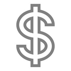 Dollar currency sign symbol - medium gray-silver-metal simple outline, isolated - vector