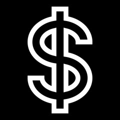 Dollar currency sign symbol - white simple outline, isolated - vector