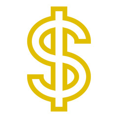 Dollar currency sign symbol - golden simple outline, isolated - vector