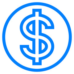 Dollar currency sign symbol - blue simple outline inside of circle, isolated - vector