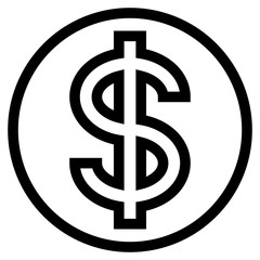 Dollar currency sign symbol - black simple outline inside of circle, isolated - vector