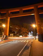 Torii gate of Hakone Shrine  (Hakone Jinja) in the evening light. Hakone, Kanagawa. Honshu. Japan