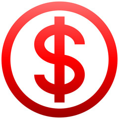 Dollar currency sign symbol - red simple inside of circle gradient, isolated - vector