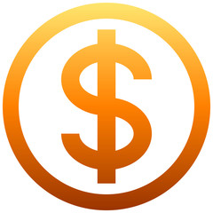 Dollar currency sign symbol - orange simple inside of circle gradient, isolated - vector