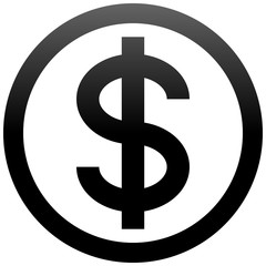 Dollar currency sign symbol - black simple inside of circle gradient, isolated - vector