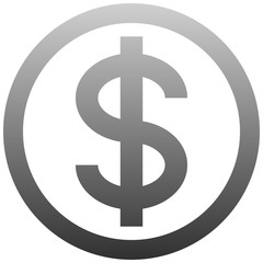 Dollar currency sign symbol - medium medium gray-silver-metal simple inside of circle gradient, isolated - vector