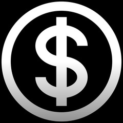 Dollar currency sign symbol - white simple inside of circle gradient, isolated - vector