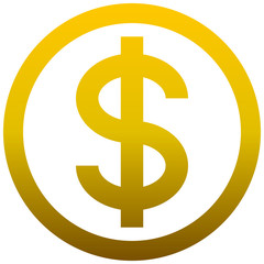 Obraz premium Dollar currency sign symbol - golden simple inside of circle gradient, isolated - vector