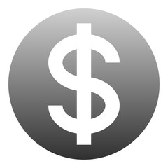Dollar currency sign symbol - medium medium gray-silver-metal simple inside of circle gradient, isolated - vector