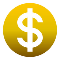 Dollar currency sign symbol - golden simple inside of circle gradient, isolated - vector