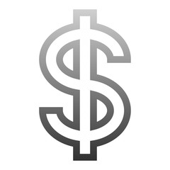 Dollar currency sign symbol - medium medium gray-silver-metal simple outline gradient, isolated - vector