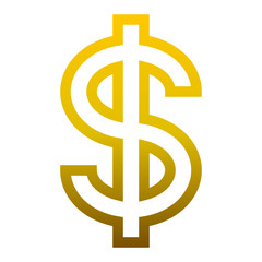 Dollar currency sign symbol - golden simple outline gradient, isolated - vector