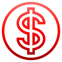 Obraz premium Dollar currency sign symbol - red simple outline inside of circle gradient, isolated - vector