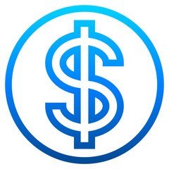 Dollar currency sign symbol - blue simple outline inside of circle gradient, isolated - vector