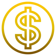 Dollar currency sign symbol - golden simple outline inside of circle gradient, isolated - vector