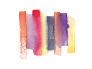 Hand painted abstract Watercolor Wet red, pink, blue and orange brush stroke isolated on white background.