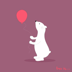 Isolated cute cartoon white bear keeping balloon