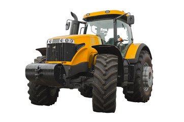 Obraz premium Yellow agricultural tractor isolated on a white background