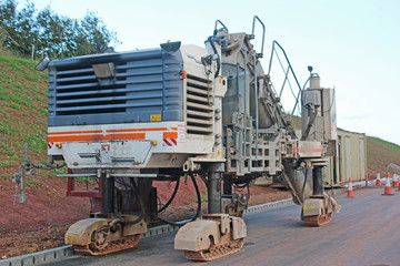 Concrete Paving machine on a road construction site
