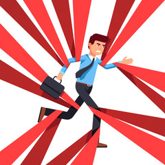 Angry business man running forward and overcoming