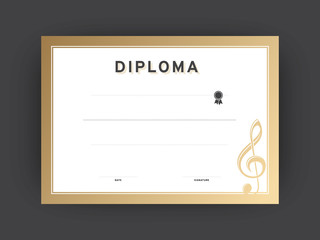 Diploma with gold border. Music concept. Vector illustration EPS 10