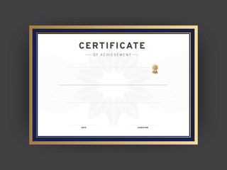 Certificate of achievement. Template with golden and blue luxury background. Vector illustration EPS 10