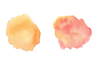 Hand painted abstract Watercolor Wet yellow and orange stains isolated on white background.
