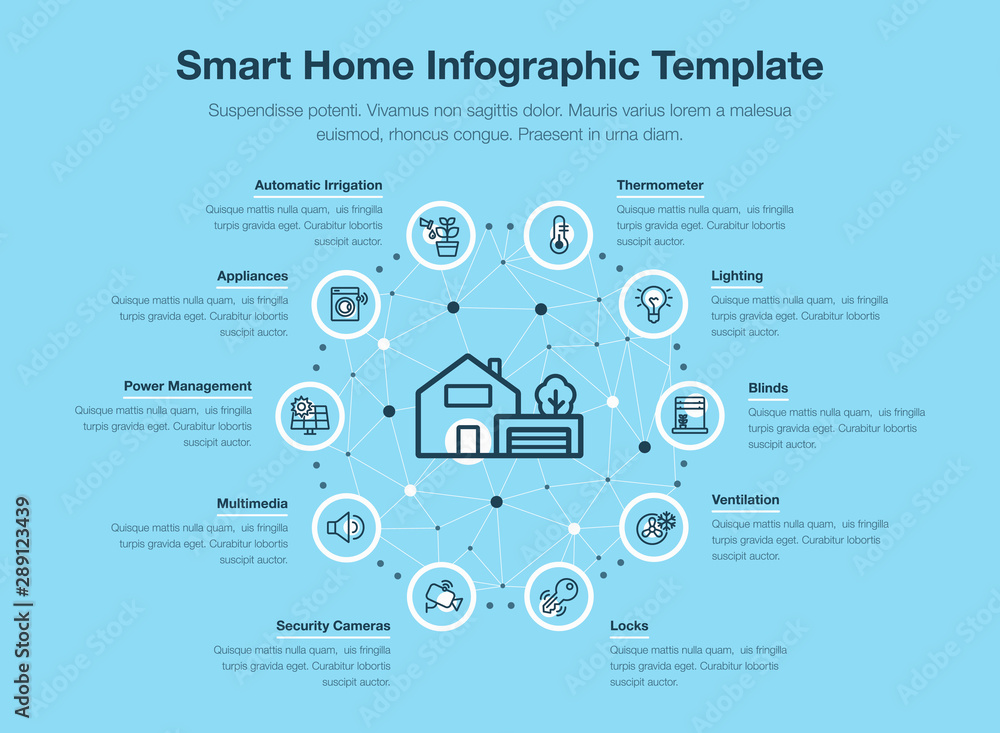Aufkleber simple vector infographic for smart home with icons and place for your content, isolated on blue bac