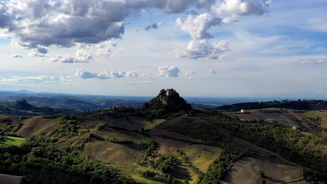 Canossa, Reggio Emilia, Emilia Romagna, Italy -  Aerial video timelapse of Canossa Castle of Matilde of Canossa Queen