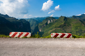 Ma Pi Leng pass, Dong van. Concrete barriers at the hair pin curves at the Ha Giang loop road,...