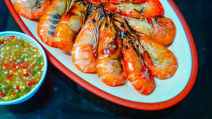 Roasted grilled giant river shrimp or prawn,Famous food in Thailand and Asia.