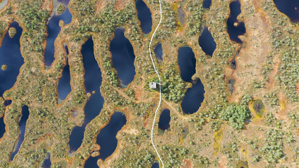 Aerial shooting from the drone. Beautiful landscape with Islands and lake. Turquoise water and...