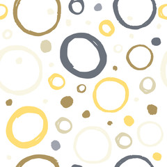 Abstract seamless pattern with circle round shapes elements on white background. Hand drawn simple design texture with chaotic shapes. Texture for wallpaper, background, scrapbook. Vector illustration